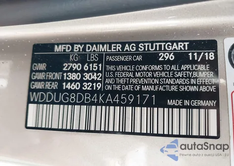 2019 Mercedes-Benz S 560 из США, поврежденный, VIN WDDUG8DB4KA459171